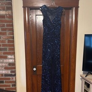 Navy Sequin Evening Gown - Formal/ Prom Women's Dress
